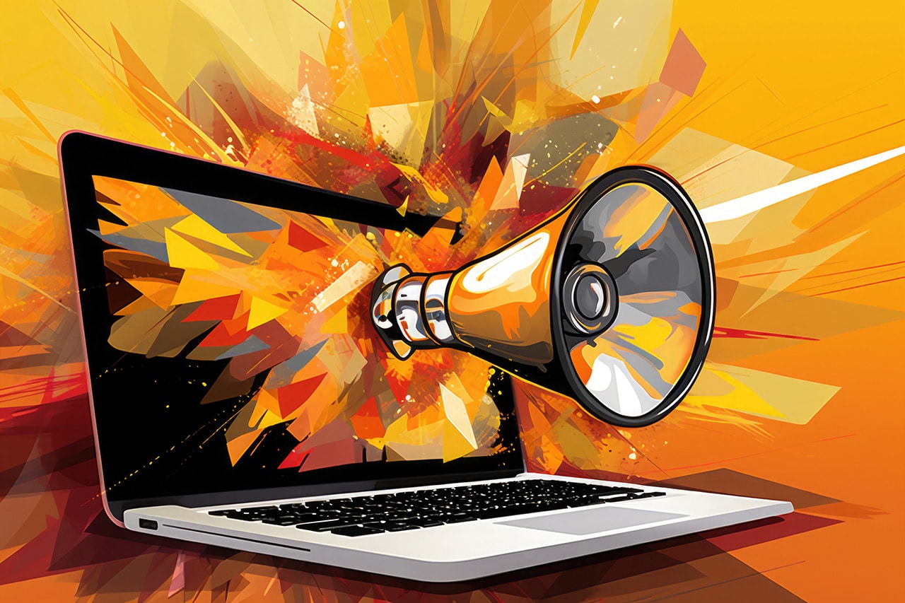 megaphone-laptop-screen-yellow-backgrouynd-concept-attracting-attention-internet-creative-banner